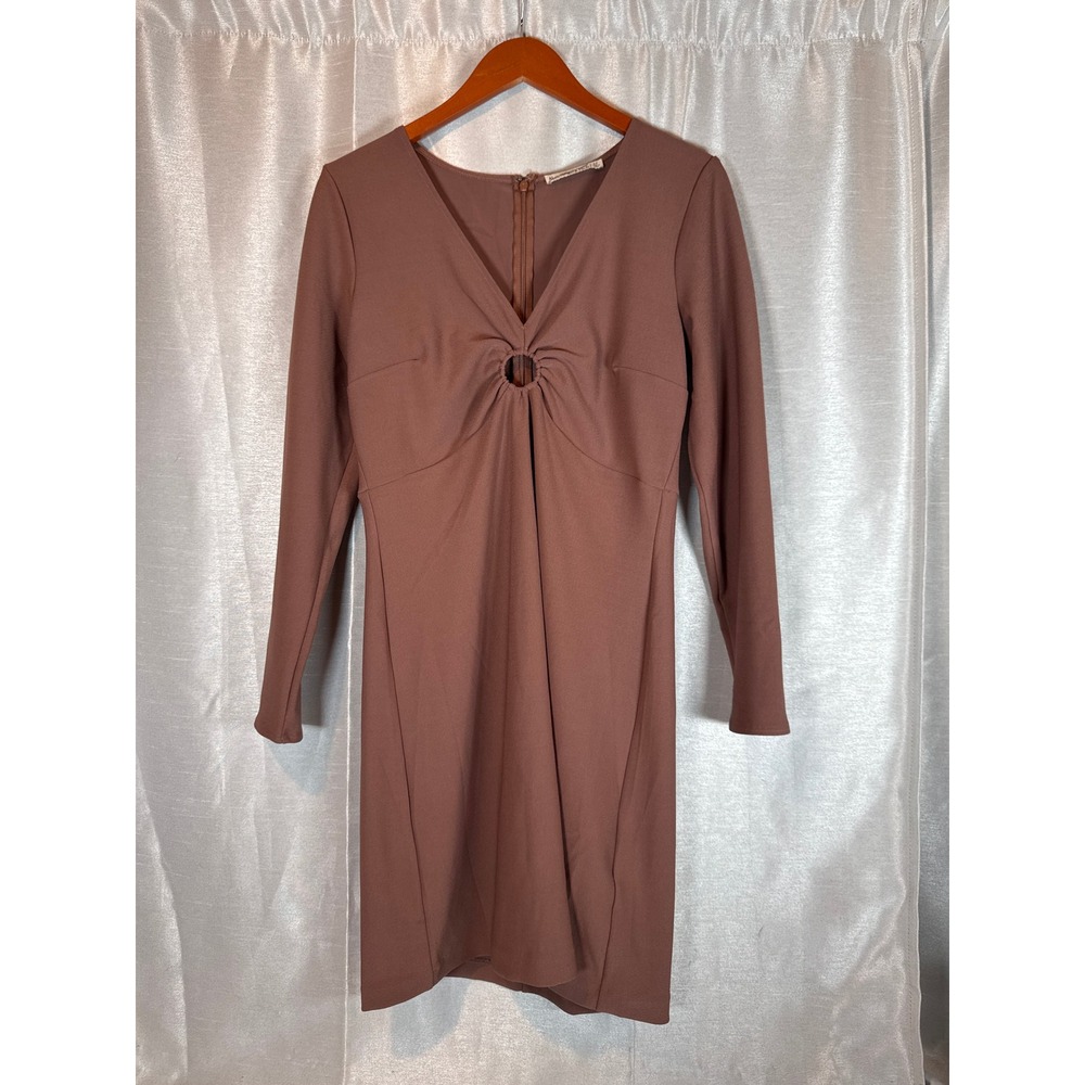 Abercrombie & Fitch Long Sleeve Brown Mini Dress‎ Cutout V Neck Casual LT